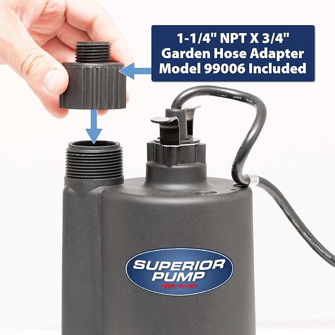 Superior Pump 91330 2400GPH Thermoplastic Submersible Utility Pump with 10-Foot Cord, 1/3 HP
