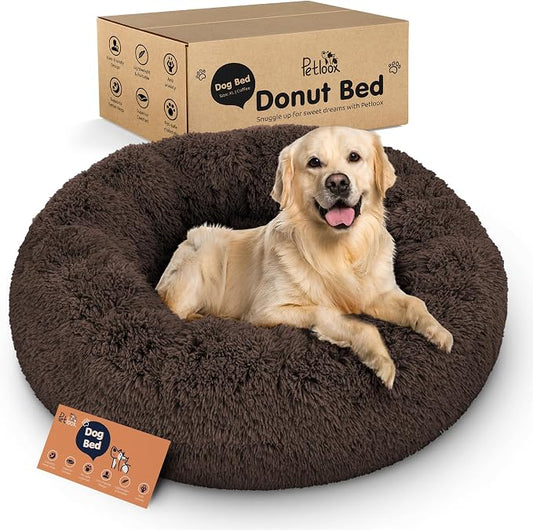 Donut Dog Bed - Premium Comfort for Anxiety Relief - Fluffy & Calming Design with Ultra-Plush Support | Cozy Round Dog Bed with Super Soft Circle Style (Coffee, X-Large)