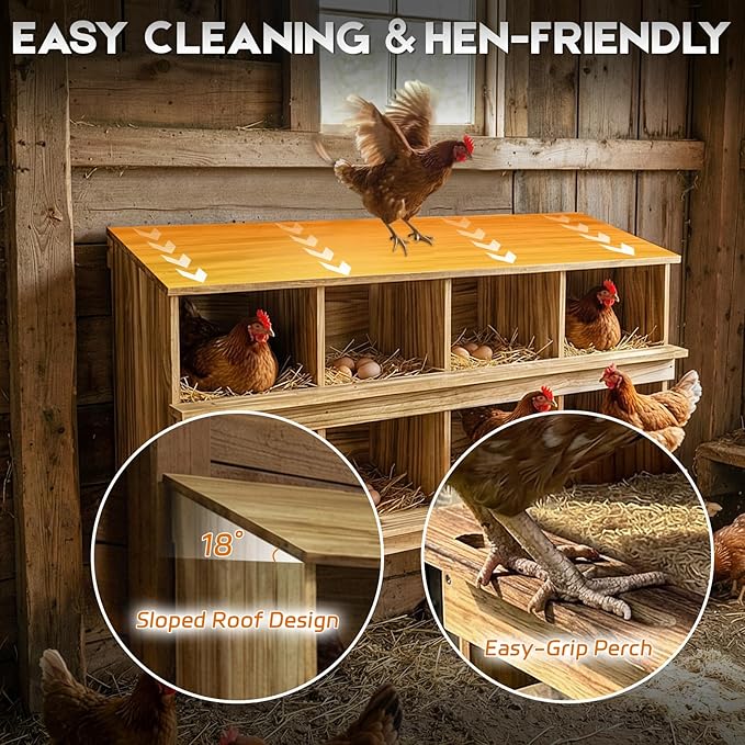 8 Holes Wood Nesting Boxes for Chickens, Gold Standard Two-Tier Chickens Nesting Box for Laying Eggs, Farmhouse Series Laying Boxes for Hens, Ducks and Birds