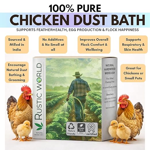 Chickie-Whiz Chicken Dust Bath- All natural Wood Ash Dust Bath for Chickens-Healthier Eggs & Feathers- Chicken Coop Accessories for Farms- no additives (11Lb- 5Kg)