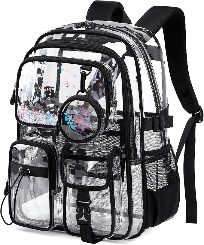 Clear Backpacks for Stadium Events Heavy Duty Clear Bookbag for School Girls Transparent Back Pack