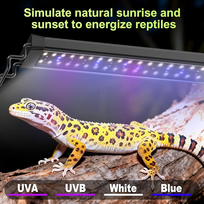 8W LED UVB Light for Reptiles Terrarium Light Extendable Reptile Tank Light with Controller ＆Dimming and 5 UVI Modes Full Spectrum Brilliant White Blue Red Lights for Bearded Dragon, Gecko
