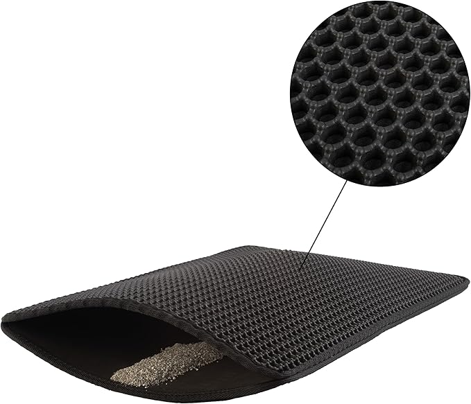Cat Litter Mat - 24x15 Waterproof Litter Box Mat with Dual-Layer Honeycomb Design for Trapping Litter - Slip-Resistant Cat Mat by PETMAKER (Black)