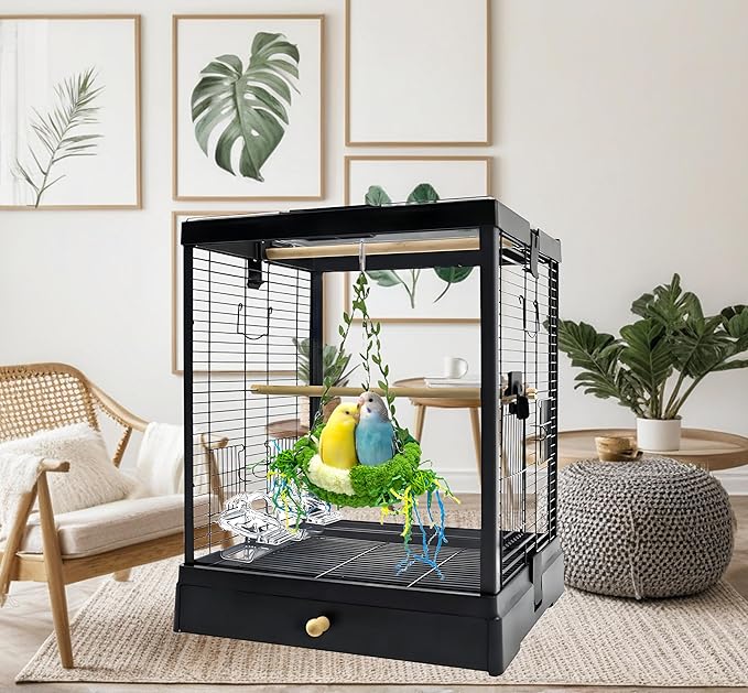 Bird Nest for Cage Bird Breeding Bed Cockatiel Snuggle Nest Parakeet Swing Bed Bird Hanging Hammock Parrot Sleeping Hut for Conure, Budgie, Lovebird, Finch, Small Pets-Green, Large Size