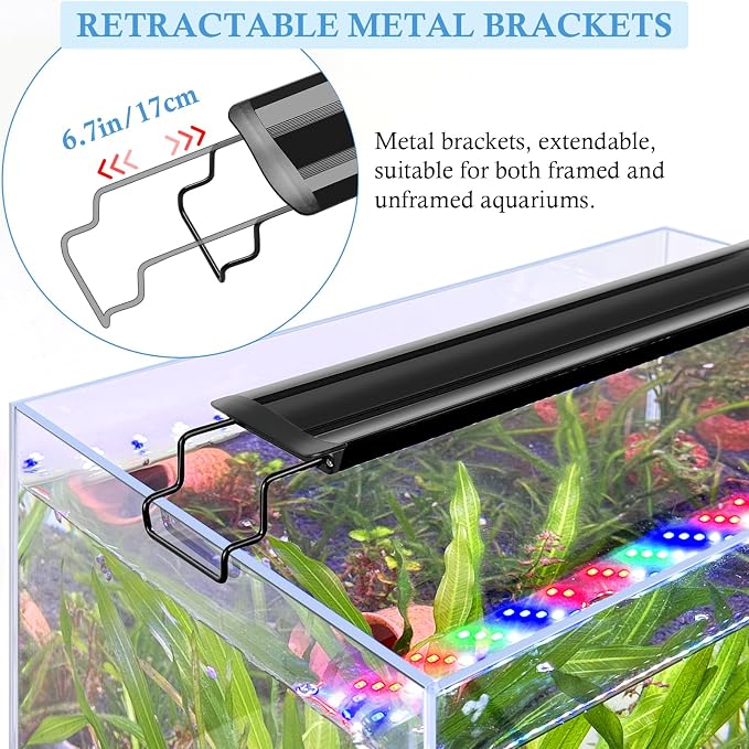 Aquarium LED Light, Full Spectrum Aquarium Plant Light with Timer, Extendable Metal Brackets, for Fish and Plant Tank (32-40 inch)