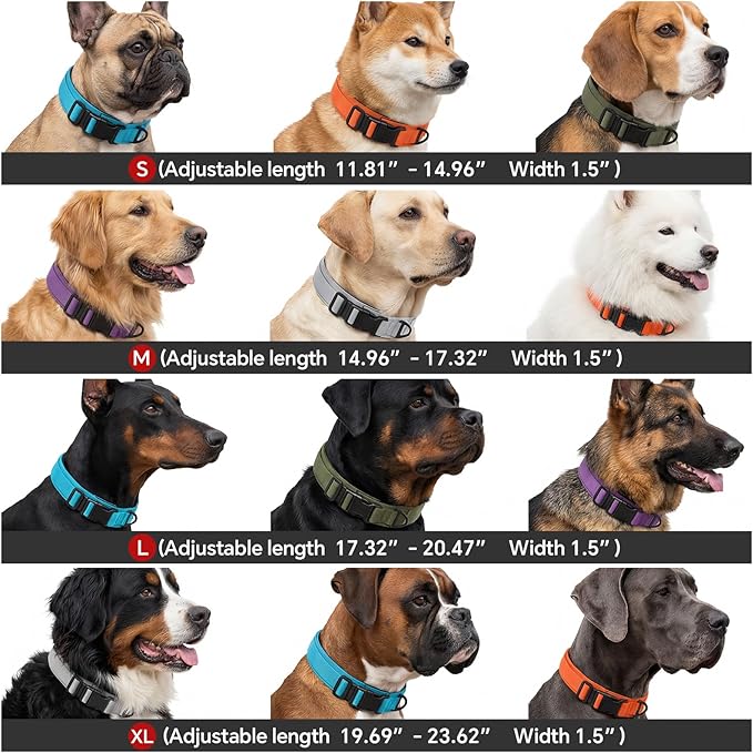 Tactical Durable Dog Collar, Metal D-Ring, Adjustable Heavy Duty Dog Collar with Heavy Quick-Release Buckle for Medium Large Dogs (Black, L)