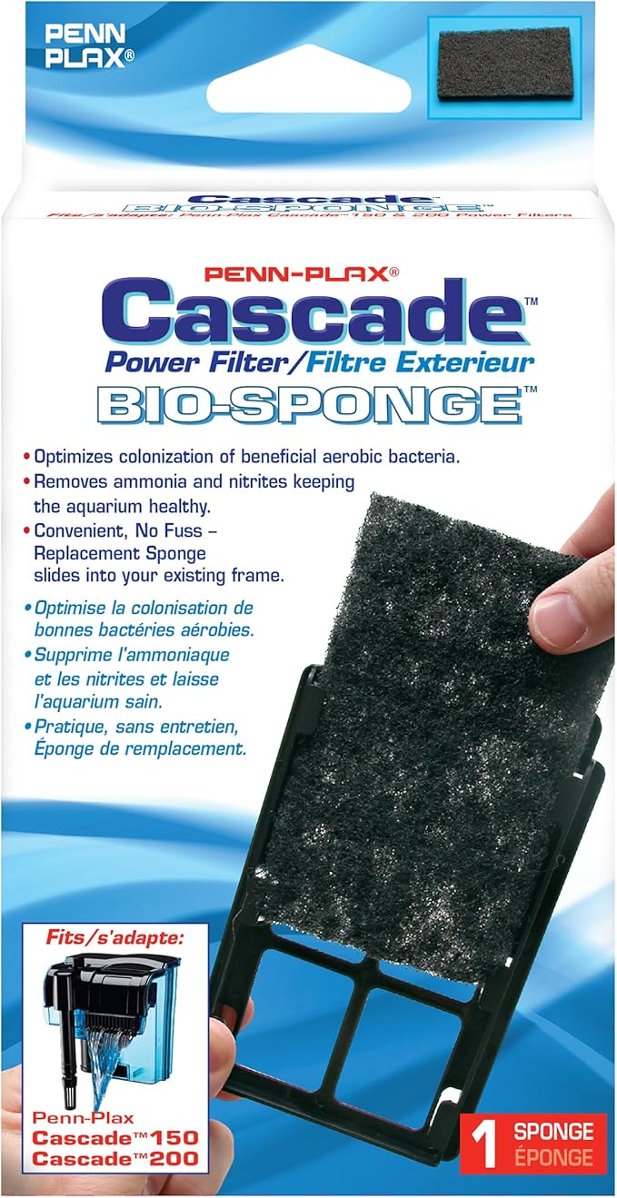 Penn-Plax Cascade 150 or 200 GPH Hang On Filter Aquarium Bio Sponge Replacement; 1 Pack; Cut to fit Cascade 150 or 200