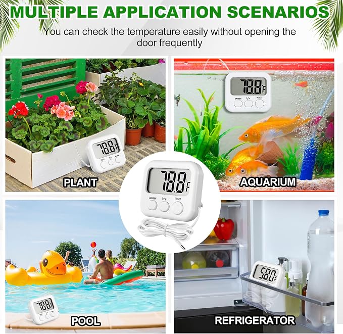 Kingdder 6 Pack Digital Thermometer with Magnetic Back External Sensor Fridge Thermometer Freezer Waterproof Room Temperature Monitor with LCD Display, Max/min Record Function for Kitchen Aquarium