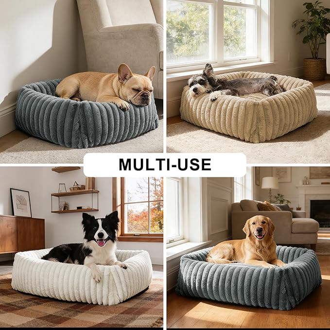 FURTIME Dog Beds Large Sized Dog, Washable Orthopedic Pet Bed with Removable Cover, Rectangle Soft Calming Sleeping Puppy Bed Durable Pet Cuddler with Anti-Slip Bottom, Grey, L(36"x27"x8")
