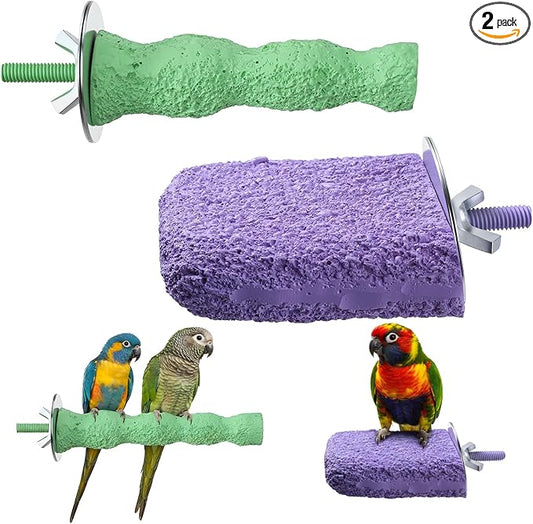 Bird Beak Grinding Stone 2 Pcs Bird Parrot Cage Perch Stand Platform Foot Claws Trimmer Chewing Toys for Small Medium Birds Cage Accessories for Budgies Cockatiels Conures