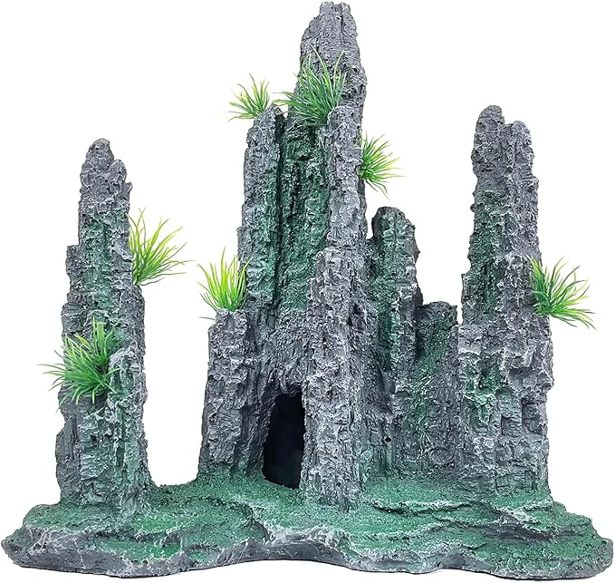 Aquarium Decoration Large and Tall for Fish Tank Rock Cave Hideout | Aquarium Mountain View Stone Ornaments Aquarium Decor Tree House Cave Fish Tank Decoration - Large