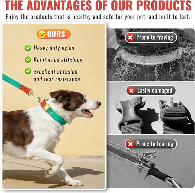 Dog Collar and Leash Set with Metal Quick Release Buckle, Adjustable, Breathable Nylon, Durable, Soft and Comfortable, No Pull for Walking and Training, Cyan, L (14.9"-22.8")