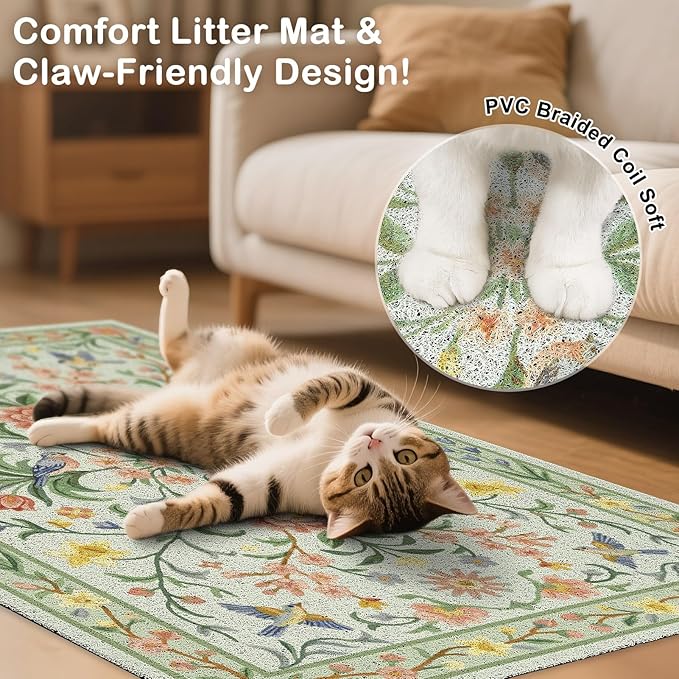 Unicorn Catcher Cat Litter Mat Non-Slip Bottom Litter Box Mat Urine-Proof Soft Litter Mat for Cats Waterproof Pads Protects Floors Cat Mat for Litter Box