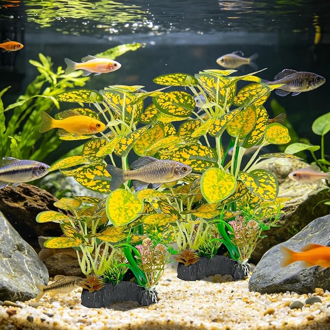 Silk Aquarium Plants 9.8in 2-Pack | Soft fish-safe durable fade-resistant for fresh/salt weighted base flexible