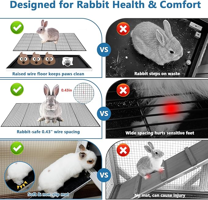 FunXplore 2-Story Rabbit Hutch Bunny cage Indoor Outdoor with Lower Urine Guards, Chew-Proof Ramp, 2 Leak-Proof Trays, 4 Metal Wheels for Rabbits, Guinea Pigs, Small Animals