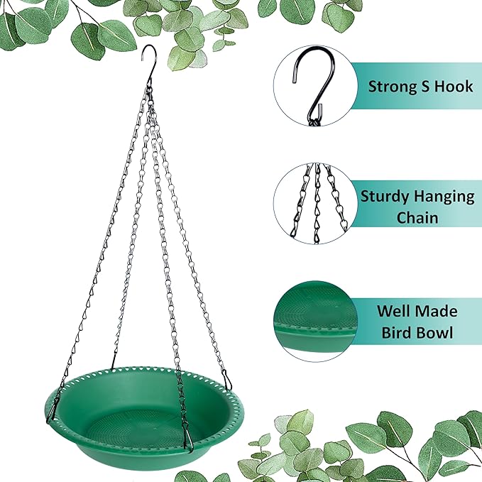 Hanging Bird Feeder Tray with Drainage Holes for Outside, Bird Seed Catcher Tray, Feeding Station (14 inch, Green)
