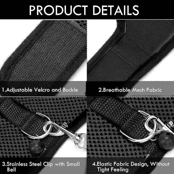 SATINIOR 2 Sets Guinea Pig Harness and Leash Adjustable Soft Mesh Harness Bell No Pulling Comfort Vest for Baby Ferret Rats Hamster Bunny Rabbit Chinchilla and Small Pet(Black, Red,S)