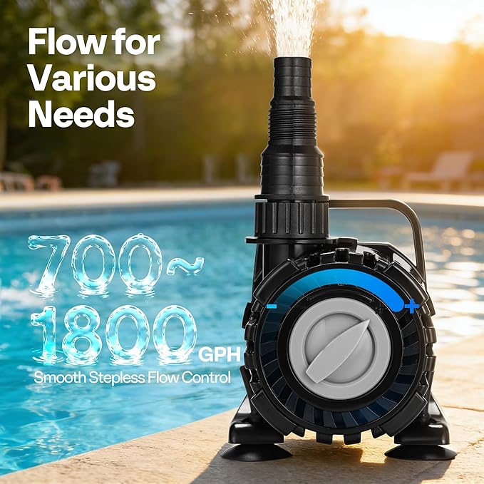 VIVOHOME 100W Pond Pump, 700-1800GPH Adjustable Flow Submersible Water Pump | Stepless Flow Control, 14ft Max Lift, 180° Seamless Adjustable Nozzle, Barrier Pump Bag, 20ft Power Cord