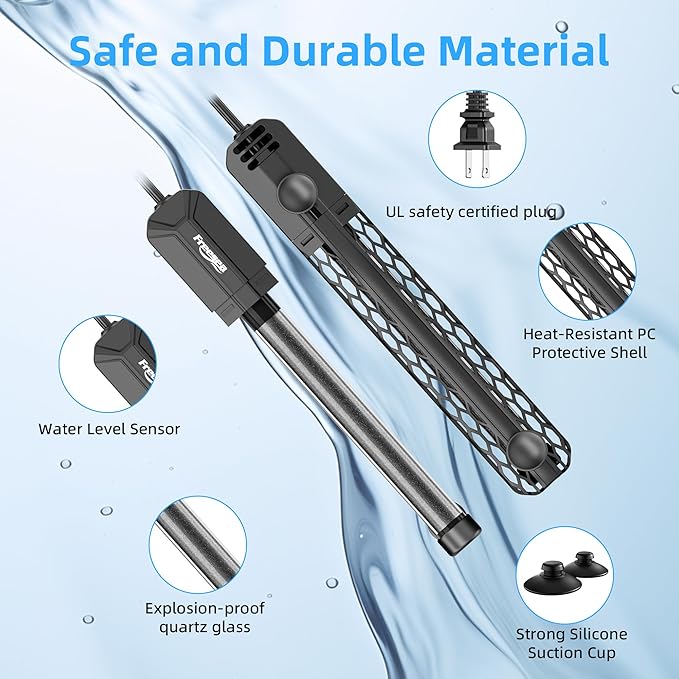 FREESEA Aquarium Heater for Fish Tank: 100W/200W/300W/500W Submersible Fish Tank Heater with Over-Temperature and Off-Water Protection for 40-75 Gallon Saltwater and Freshwater
