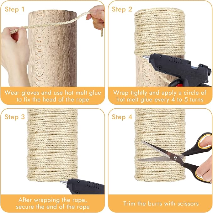 164 Feet Sisal Rope for Cat Scratching Post, 1/6 Inch Natural Cat Tree Rope, DIY Hemp Twine Rope for Repairing, Recovering Scratch Post Cats Tree Tower Replacement (Natural)