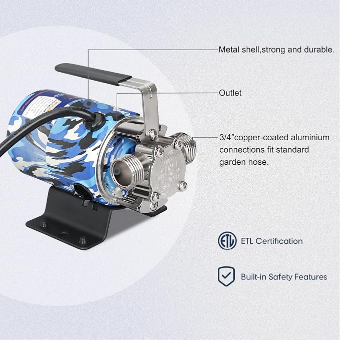 TecHome Water Pump Water Transfer Pump, 115V Rain Barrel Waterbed Pump. | 1/10HP 330GPH, with Water Hose Kit.