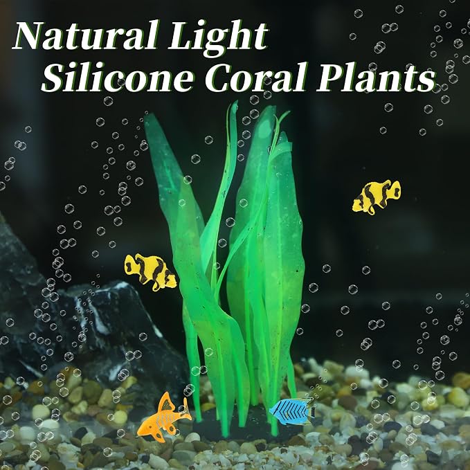 Aquarium Glowing Kelp Plant, Soft Silicone Glowing Decorations Green 2pcs