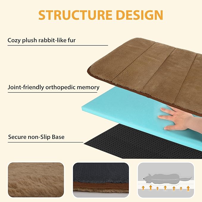 Dog Crate Pad for Medium Dog - 30x20 Memory Foam Dog Bed, Washable & Anti-Slip Dog Bed Mat, Ultra Soft Kennel Pad for Dogs Cozy Sleeping Mat, Khaki