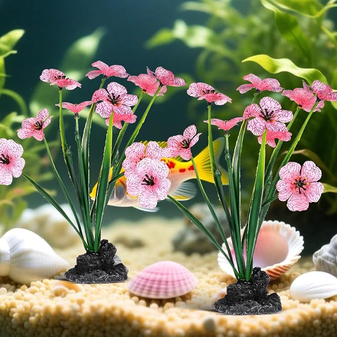 2pcs Pink Fish Tank Decor, Realistic Fake Plastic Aquarium Plants