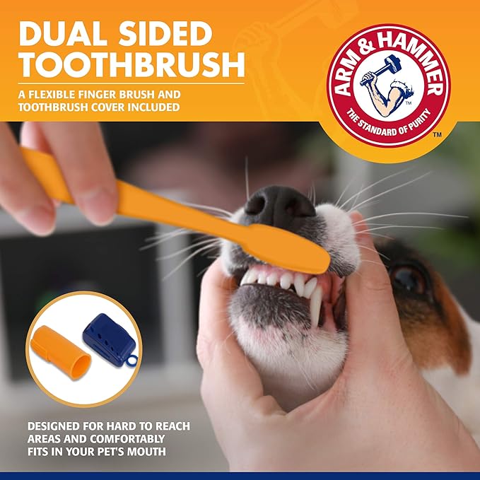 Arm & Hammer for Pets Tartar Control Dog Dental Care Kit, Banana Mint Flavor Toothpaste with Baking Soda, Double-Sided Toothbrush and Finger Brush Included, 2.5 Oz, 3-Piece - 48 Pack