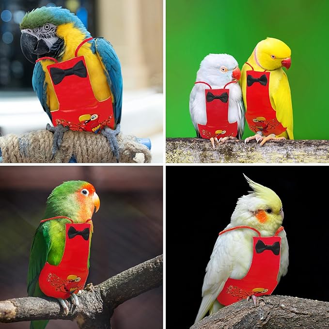 Bird Diaper Washable Parrot Diapers Reusable Bird Flight Suit Nappies Protective Breathable Parrot Nappy Clothes for Parakeet Macaw Budgie Canary Budgie Cockatiel(Red, Large)