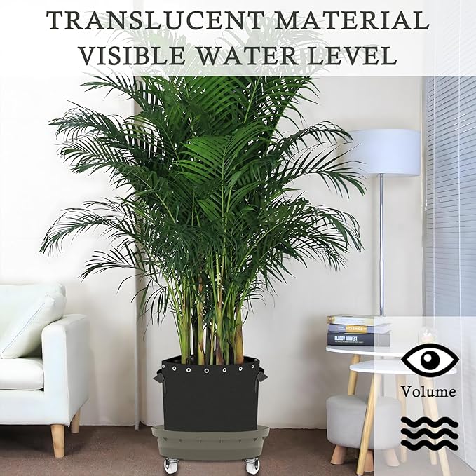 Self-Watering Base with Visible Water Level,5-Pack,Keeps Leaves and Flying Insects Out,Maintains Water Quality, Equipped with Rollers for Easy Movement and Rotation, Brown.