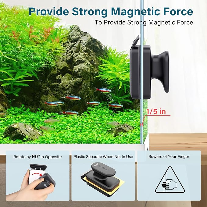 hygger Aquarium Magnetic Glass Clean Tool, Algae Scraper for 0.2 Inch Thick Fish Tank Floating Scrubber Brush with Two Detachable Blades
