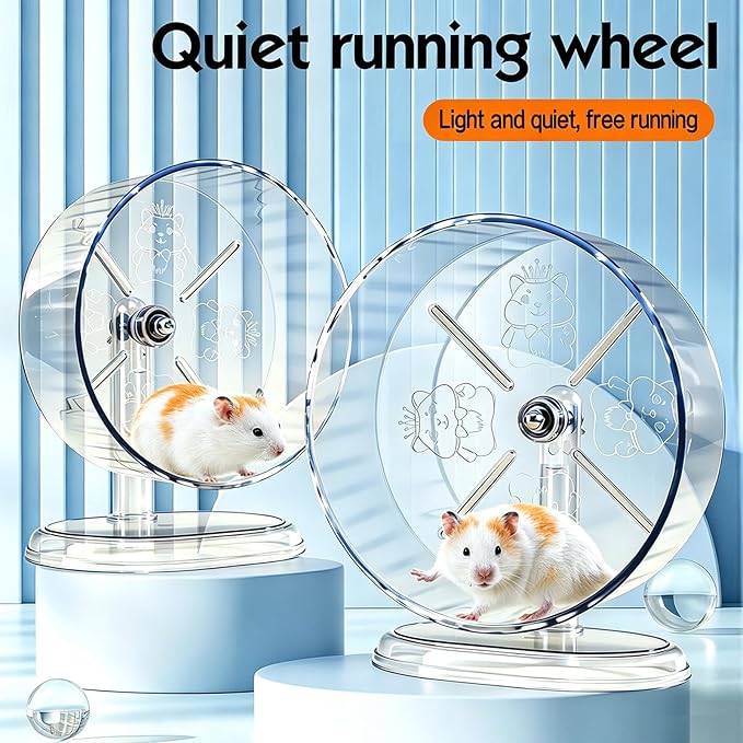Hamster Wheel,Super Silent Hamster Exercise Wheels,Silent Wheel,Hamster Wheels,Adjustable Stand Hamsters Exercise Wheels,Quiet Rat Wheel (Transparent, Ф7 inch)