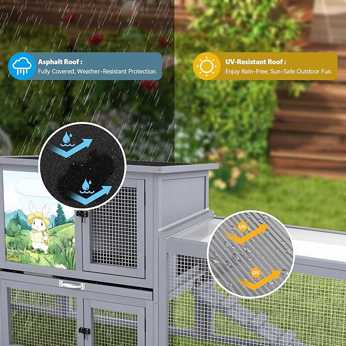 COZIWOW Outdoor Deluxe Rabbit Hutch Health Bundle: 95-Inch Large Cage & Smart Air Purifier for Rabbits, Chickens, and Small Animals