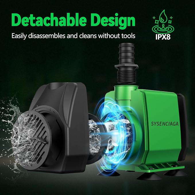 40W Fountain Submersible Water Pump 1000GPH | Adjustable Ultra Quiet, 3 Nozzles, 10.5ft High Lift, For Small Pond, Fish Tank, Waterfall, Outdoor, Hydroponics