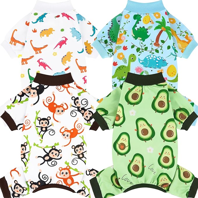 XPUDAC 4 Pack Dog Pajamas Soft Strechy Summer Doggie Clothes for Small Medium Dogs Boy Girl Dog Onesie Puppy Pjs Cat Apparel-Medium