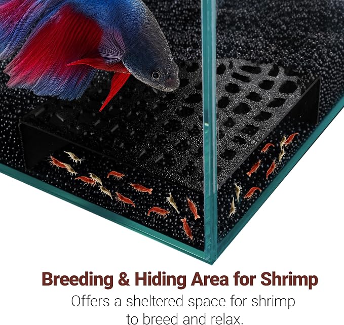 2-Pack Black Shrimp Hides for Aquarium - Stealth Cave with Multi-Sized Holes, 180° Viewing & Stable Hides for Cherry/Dwarf Shrimp