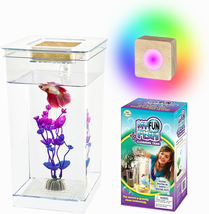 My 1st Fish Tank™ : Gen 2, Mini Fish Tank Aquarium Starter Kit 1 gal, Professional for Betta, Easny Maintain, Self Cleaning System-Only Add Water, Beautiful Color Changing LED Light, Color Box