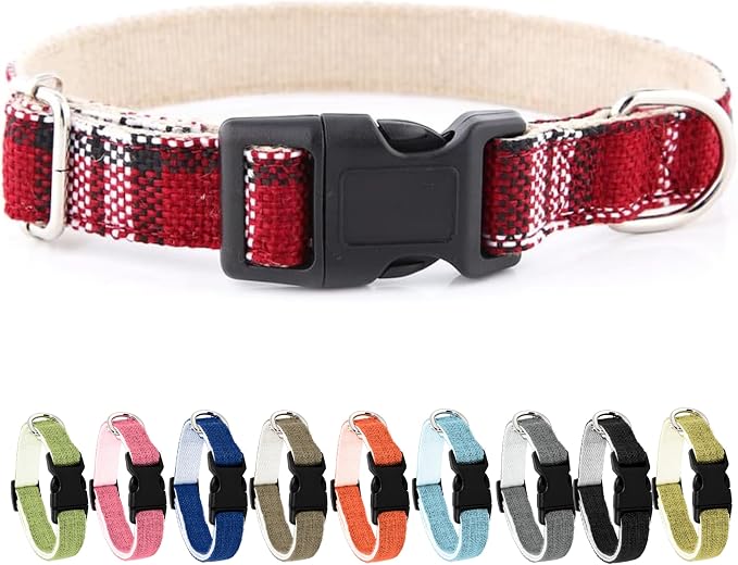 Hypoallergenic Dog Collar - Great for Sensitive Skin, Soft Collar for Dogs, Soft Organic & Earth Friendly (Medium, Red Plaid)