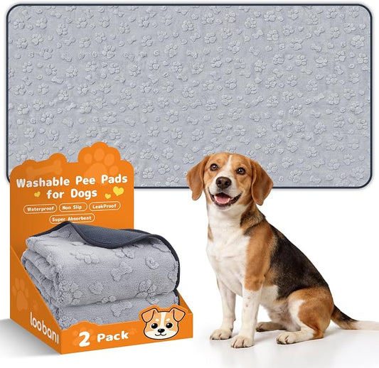 LOOBANI Reusable Pee Pads for Dogs Extra Large,36"x72" Non-Slip Washable Dog Mat 2 Pack, Super Absorbent Washable Puppy Pads, Leak-Proof Pee Rug for Hallway Runner, Floor, Bed, Gray
