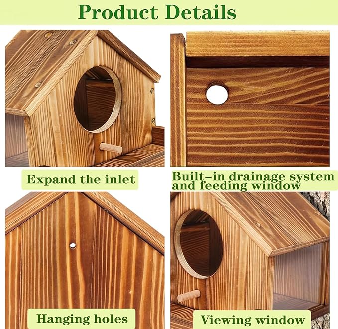 ‌Wooden Bird Nest House with Felt Cover-Detachable Hanging Hammock Bed for Parakeets, Budgies, Cockatiels, Lovebirds, Conures, Canaries, All-Season Perch Hideaway for Birdcage (Wood Color)