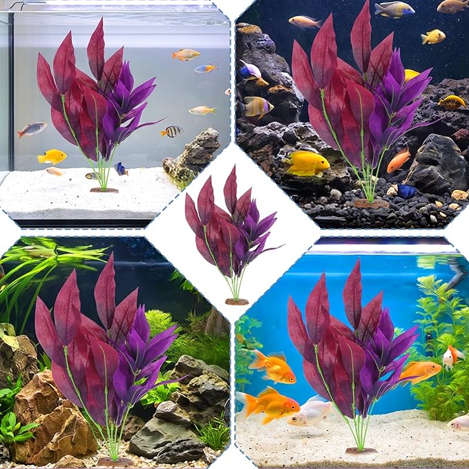2 Pcs Silk Fish Tank Plants, 14 Inch Silk Aquarium Plants for Fish Tank | Artificial Silk Plants for Betta Fish Tank Goldfish Turtle Tanks Decorations Purple