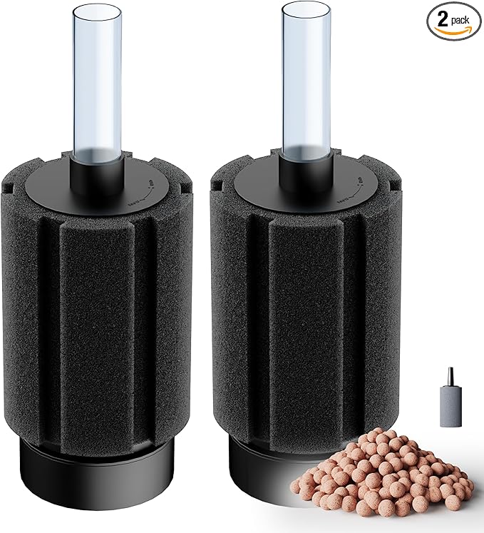 10-50Gal 2 Pack Aquarium Sponge Filter with Ceramic Media and Bubble Diffuser Ultra Quiet Fish Tank Filters fit Breeding Fry Betta Shrimp Fish Tank