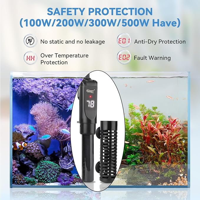 hygger Ceramic Submersible Aquarium Heater, New Explosion-Proof Fish Tank Water Heater with External Temp Controller Auto Thermostat Heater for Saltwater Freshwater (300W for 25~80 Gallon)