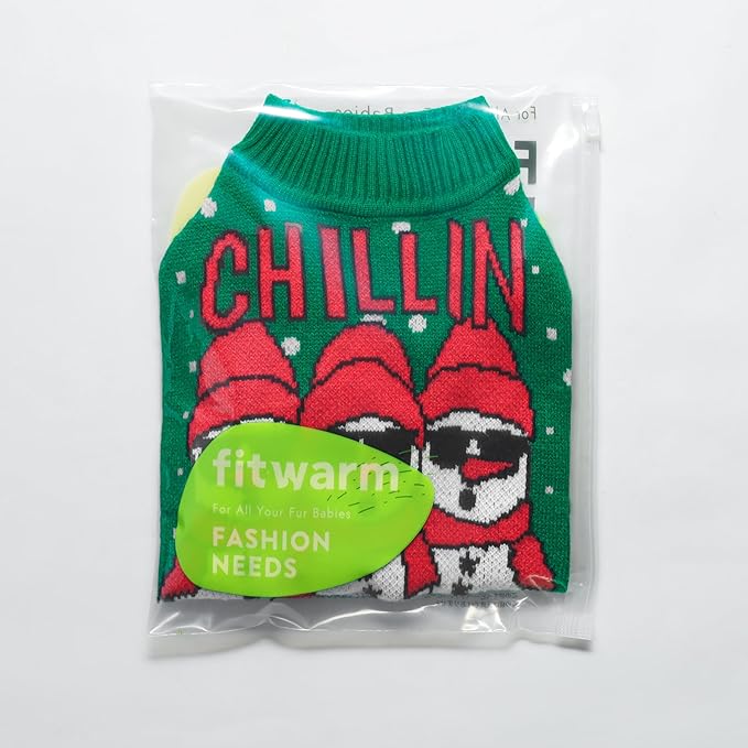 Fitwarm Chillin with My Snowmies Dog Ugly Christmas Sweater, Winter Dog Clothes for Small Dogs Girl Boy, Pet Holiday Sweatshirt, Xmas Snowman Outfit, Green, Red, White, XL