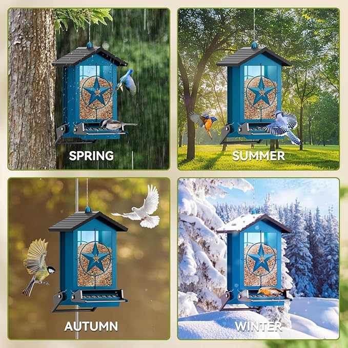 Squirrel Proof Bird Feeders for Outdoors with Weight-Activated, Metal 5LB Large Wild Bird Feeders for Cardinals,Blue Jay,Finch, Weatherproof Durable Hanging Bird Feeder for Backyard,Garden (Blue)