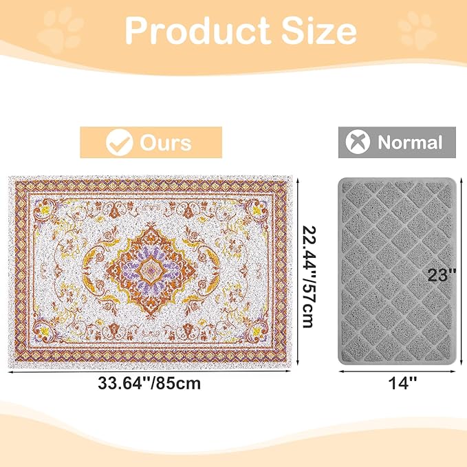 Glittme Cat Litter Mat with Non-Slip Bottom Litter Box Mat 33"X22" Litter Trapping Mat Easy to Clean Washable Cat Food Mat for Kitty,L