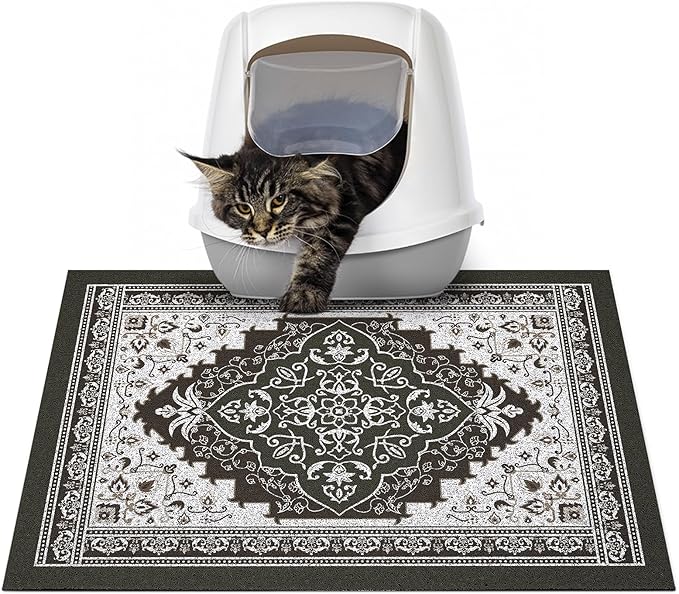 Glittme Cat Litter Mat with Non-Slip Bottom Litter Box Mat 24"X15" Litter Trapping Mat Easy to Clean Washable Cat Food Mat for Kitty,S