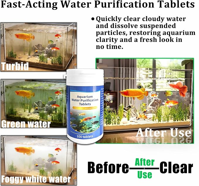 Aquarium Water Purification Tablets - Clear Turbidity (1) | Clears Cloudy Water from Any Fish Tank, Safe for All Aquatic Life, Ideal for Regular Maintenance