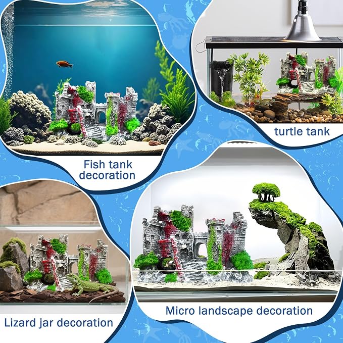 Aquarium Castle Fish Tank Decoration Cave - Shelter for Fish to Play and Rest, Aquarium Ornament Fish Tank Ornament for Shrimp, Turtle